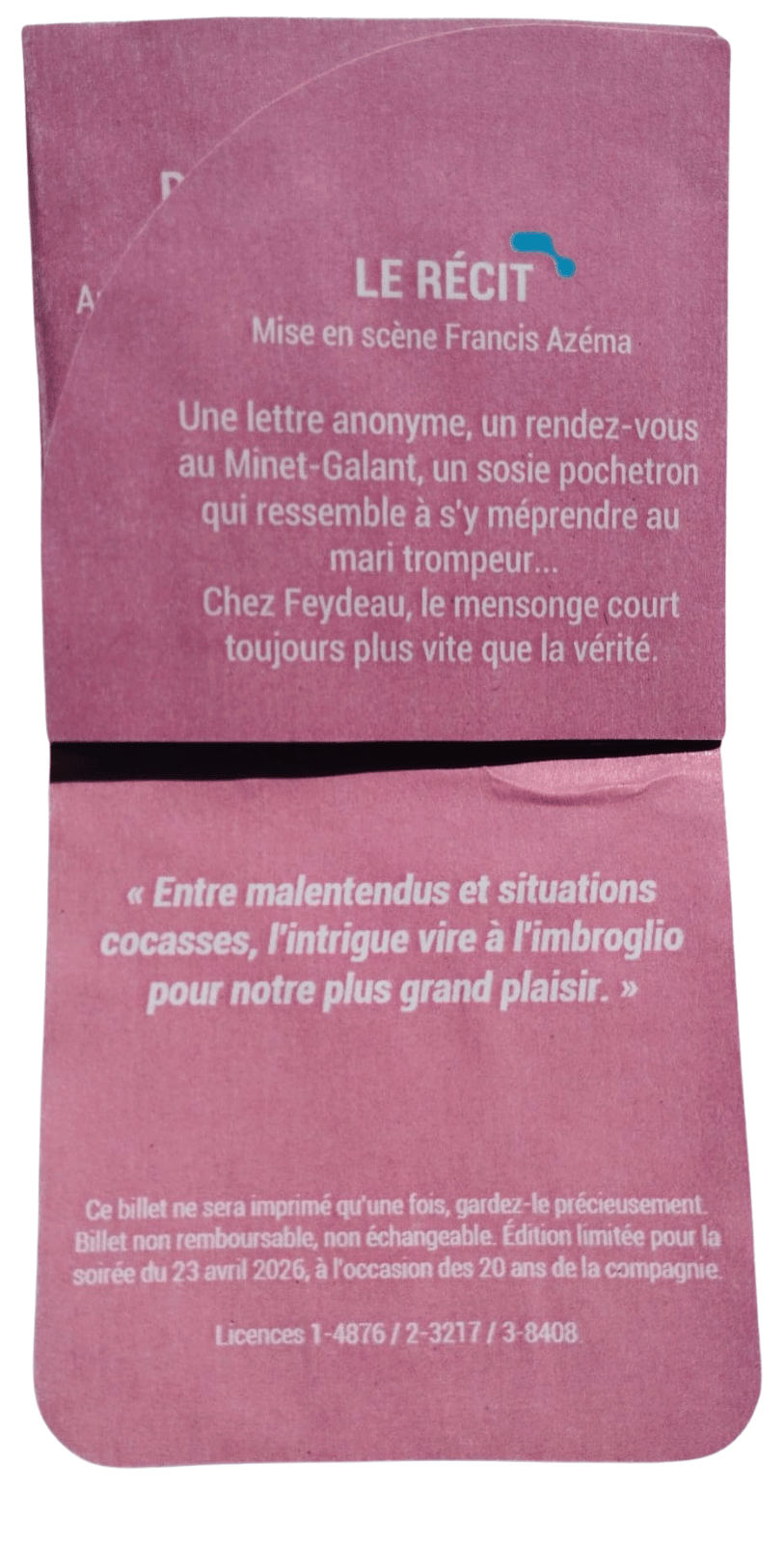 Billet collector ouvert, le récit