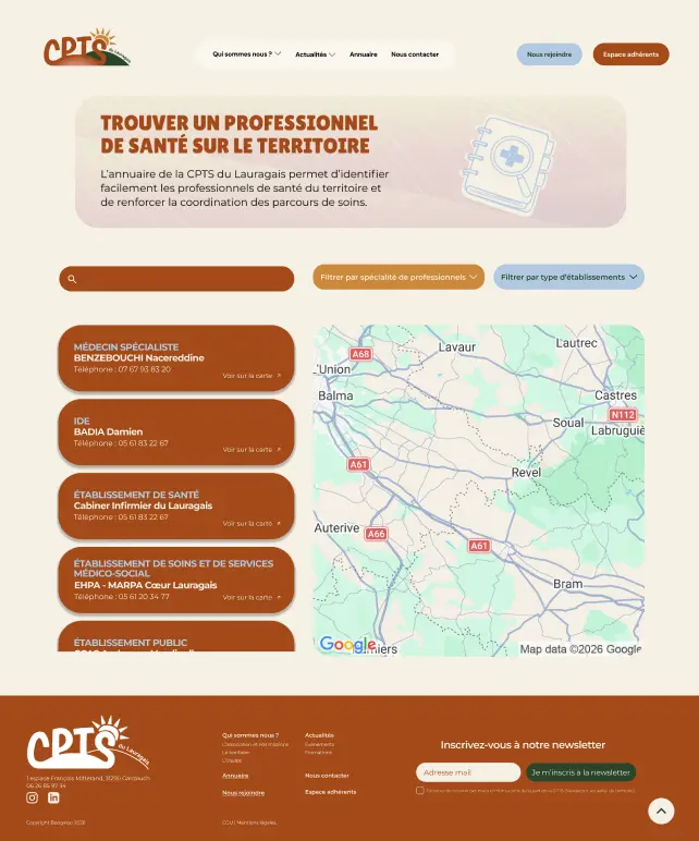 Aperçu de la page Annuaire du site CPTS du Lauragais